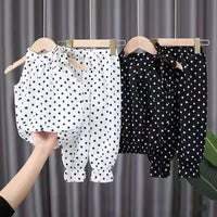 2PCS Baby Girls Clothing Sets Summer Sleeveless Polka Dot Kids Girls Clothes Chiffon Shirts+Pants Outfits Children Casual Suits