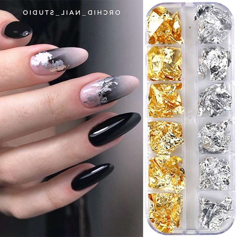 1 Box Silver Irregular Aluminum Foil Colorful Paper Nail Art Sticker 3D Glitter DIY Manicure UV Gel Polish Nail Decoration Tools