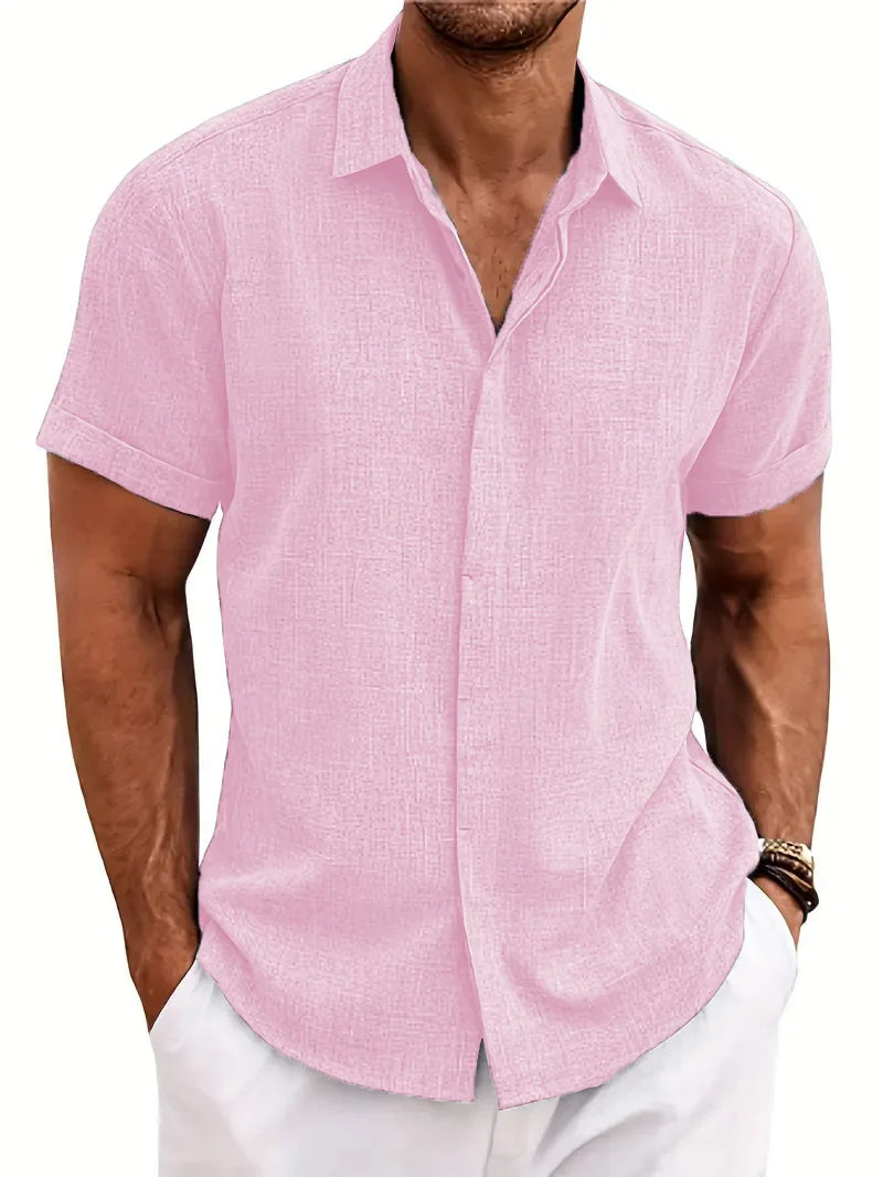 Men's Linen Shirts Short Sleeve Casual Shirts Button Down Shirt for Men Beach Summer Wedding Shirt