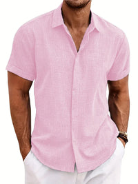 Men's Linen Shirts Short Sleeve Casual Shirts Button Down Shirt for Men Beach Summer Wedding Shirt