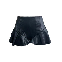 Elegant Women's Skirts High Waist Ruffles Pu Mini Skirt Sexy Black Slim Mini Dress Korean Fashion Chic Party Club Wear