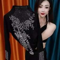 Autumn/Winter New Fashionable Half-Polo/Turtle Neck Solid Color Diamond-Embellished Base Layer Top Plus Size Belly-Covering Age-