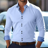 New men's button-down business casual shirt - long-sleeved lapel summer shirt - stylish and elegant casual top