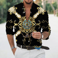 New Luxury Style Print Men's Turn-down Collar Button Shirt Casual Long Sleeve Shirt Fashion Streetwear Trend Tops Comfortable