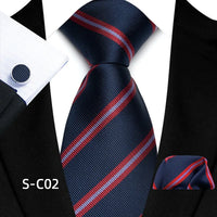 Business Mens Tie Luxury Striped 8cm NeckTie Pocket Square Cufflinks Set For Men Formal Fashion Wedding High Quality Gravata