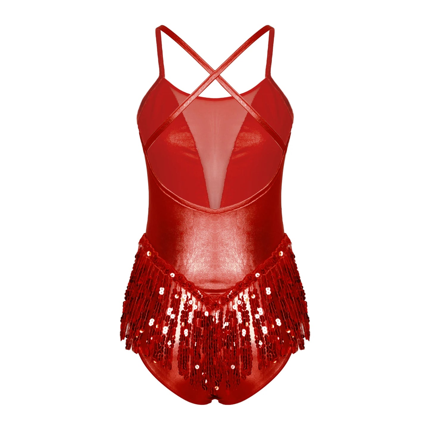 Womens Sparkly Tassel Bodysuit Sequins Gymnastics Ballet Dance Leotard Fringed Jumpsuits Latin Jazz Dance Performance Costume