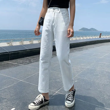 Summer Female Classic Fashion Loose Jeans Trousers Women Straight Leg Jeans Harem Pants Girls Fashion High Waisted Denim Pants