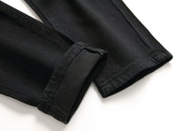 Punk Street Style Ripped Skinny Jeans Men Vintage Wash Solid Denim Trouser Mens Casual Slim Fit Pencil Denim Holes Pants 2024