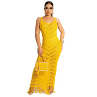 Sexy 2022 New Crochet knitted Wave tassel Beach Maxi dress Women Swimsuit Cover Up