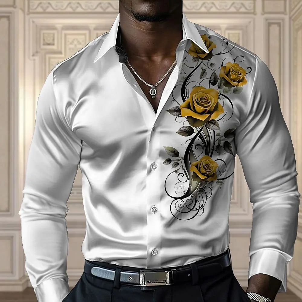 Men's high-end rose shirt, casual and comfortable button long-sleeved shirt, fashionable four-season shirt, plus-size design shi