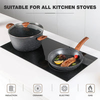 MF Studio 19 Pieces Cookware Set Granite Nonstick Pots and Pans, Black