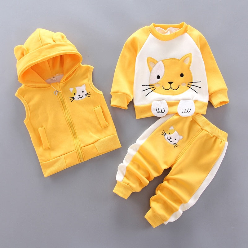 Baby Boys And Girls Clothing Set Tricken Fleece Children Hooded Outerwear Tops Pants 3PCS Outfits