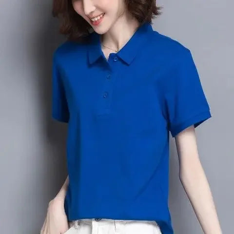 T-shirts Button Red Plain Women's Polo 100℅ Cotton Fashion 2025 Cheap Female Tee Tops Pretty Korean Popular Clothes Synthetic