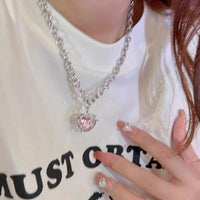 Y2K Accessories Fashion Peach Heart Water Drop Pendant Necklace Pink Crystal Egirl Sweet Cool Clavicle Chain Aesthetic Jewelry