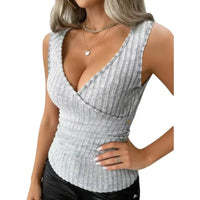 Women's Tank Top Spring Summer Heather Gray Ribbed Knit Surplice V Neck Side Button Slim Sexy Casual Daily Top