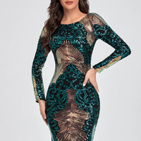 O-neck Long-Sleeve Shinning Sequins Evening Dresses Sexy Backless Mermaid Party Gowns Maxi Elegant Multi Female Robes Vestidos