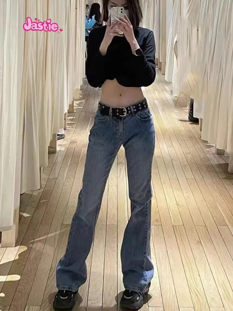 Versatile Women's Jeans Bootcut Pants 90'S Jeans Women Streetwear Hot Girl Slim Trousers Low Waist Zipper Pocket Long Pants