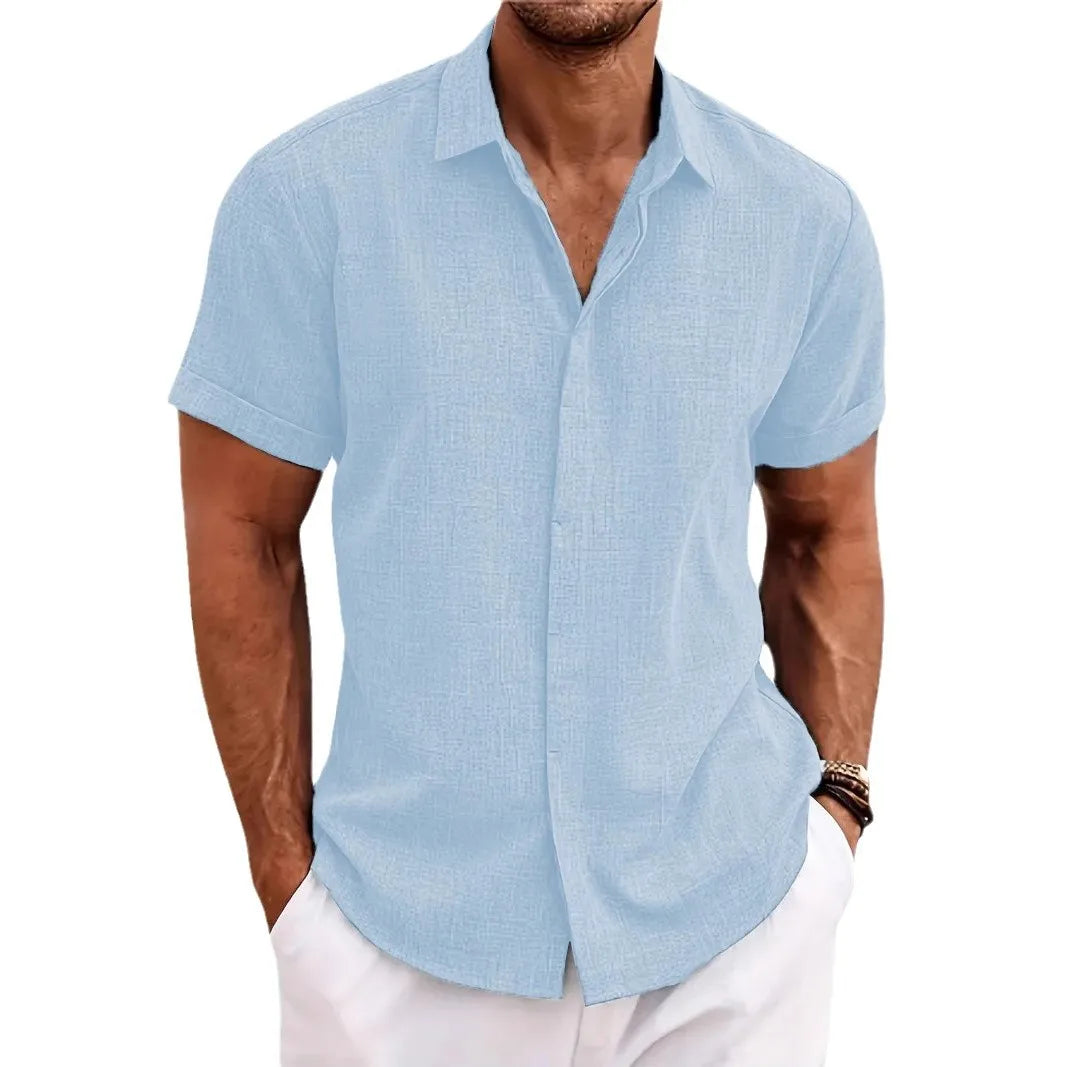 Men's Linen Shirts Short Sleeve Casual Shirts Button Down Shirt for Men Beach Summer Wedding Shirt