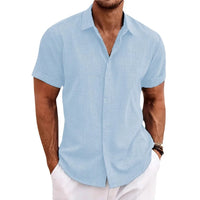Men's Linen Shirts Short Sleeve Casual Shirts Button Down Shirt for Men Beach Summer Wedding Shirt