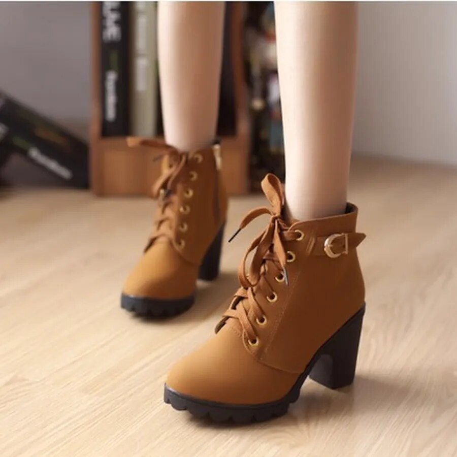 New spring Winter Women Pumps Boots High Quality Lace-up European Ladies shoes PU high heels Boots Fast delivery rtg67