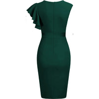 Elegant Temperament O-Neck Ruffle Slim Dress Women Short Sleeve Solid Office Lady Sexy Fashion Party Bodycon Dresses Vestidos