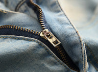 Punk Street Style Ripped Skinny Jeans Men Vintage Wash Solid Denim Trouser Mens Casual Slim Fit Pencil Denim Holes Pants 2024