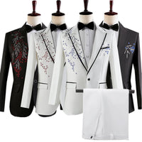 Fashion Men Spliced Suits Black / White Singer Host Stage Performance Luxurious Dress Blazers Jacket and Pants