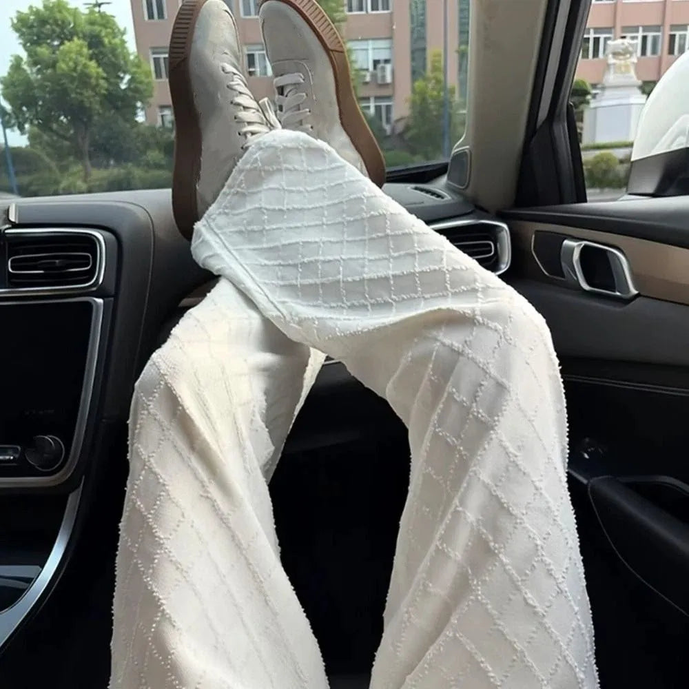 Soft Grid Denim Jeans Baggy Korean Jeans Women Y2k Straight Leg Casual High Waist Pants Girls