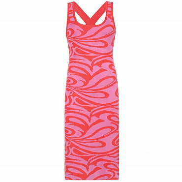 Joskaa Printed Knitted O-neck Sleeveless Long Dress Woman 2022 Summer Elegant Party Clubwear Sexy Cross Backless Bodycon Dresses