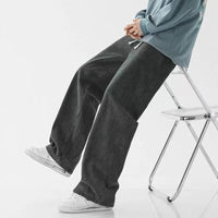 Autumn Korean Fashion Baggy Jeans For Men Classic Drawstring Straight Wide-leg Denim Pants Casual Y2K Vintage Jean Trousers