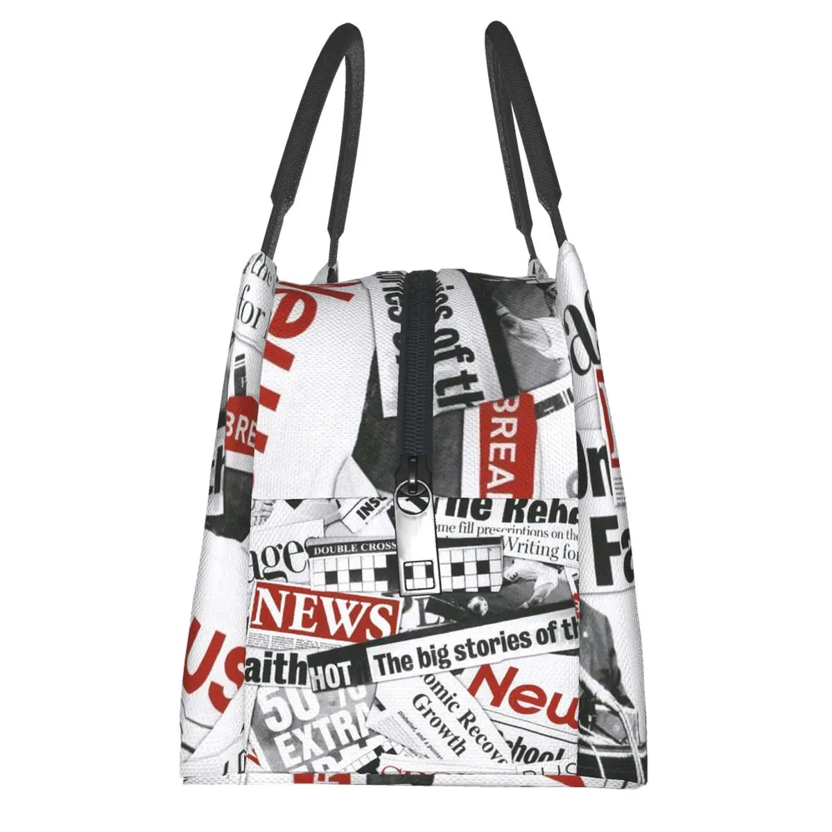 Portable Lunch Bag Newspaper Pattern Print Thermal Insulated Lunch Box Tote Cooler Handbag Bento Dinner Container School Storage