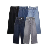 women's asymmetric design high-waisted wide-legged jeans new basic models versatile fashion straight trousers trousers