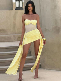 Mozision Off-shoulder Strapless Sexy Mini Dress For Women Fashion Sleeveless Backless Ruched Draped Club Party Dresses Female