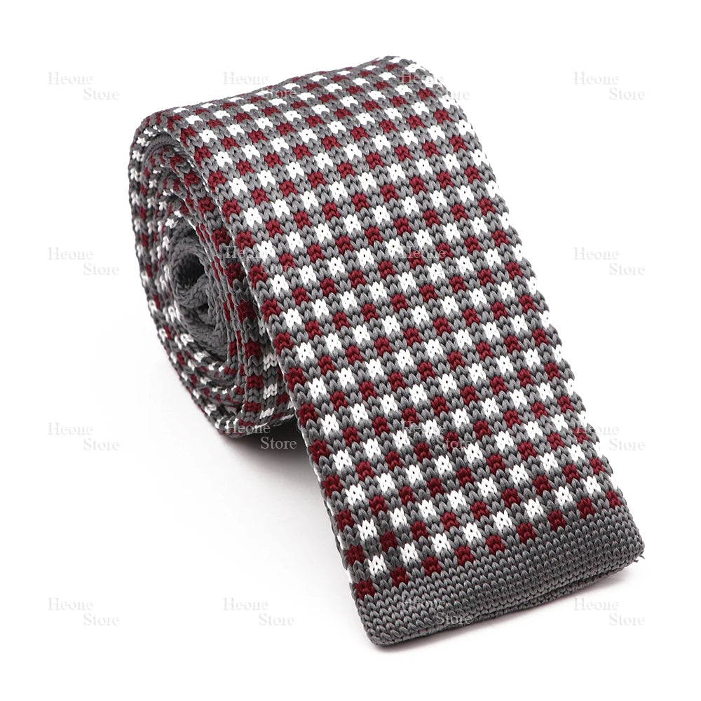 Novelty Chic Knitted Ties For Men Women Red Green Grey Woven Necktie Plaid Geometric Pattern Skinny Slim Narrow Winter Cravat
