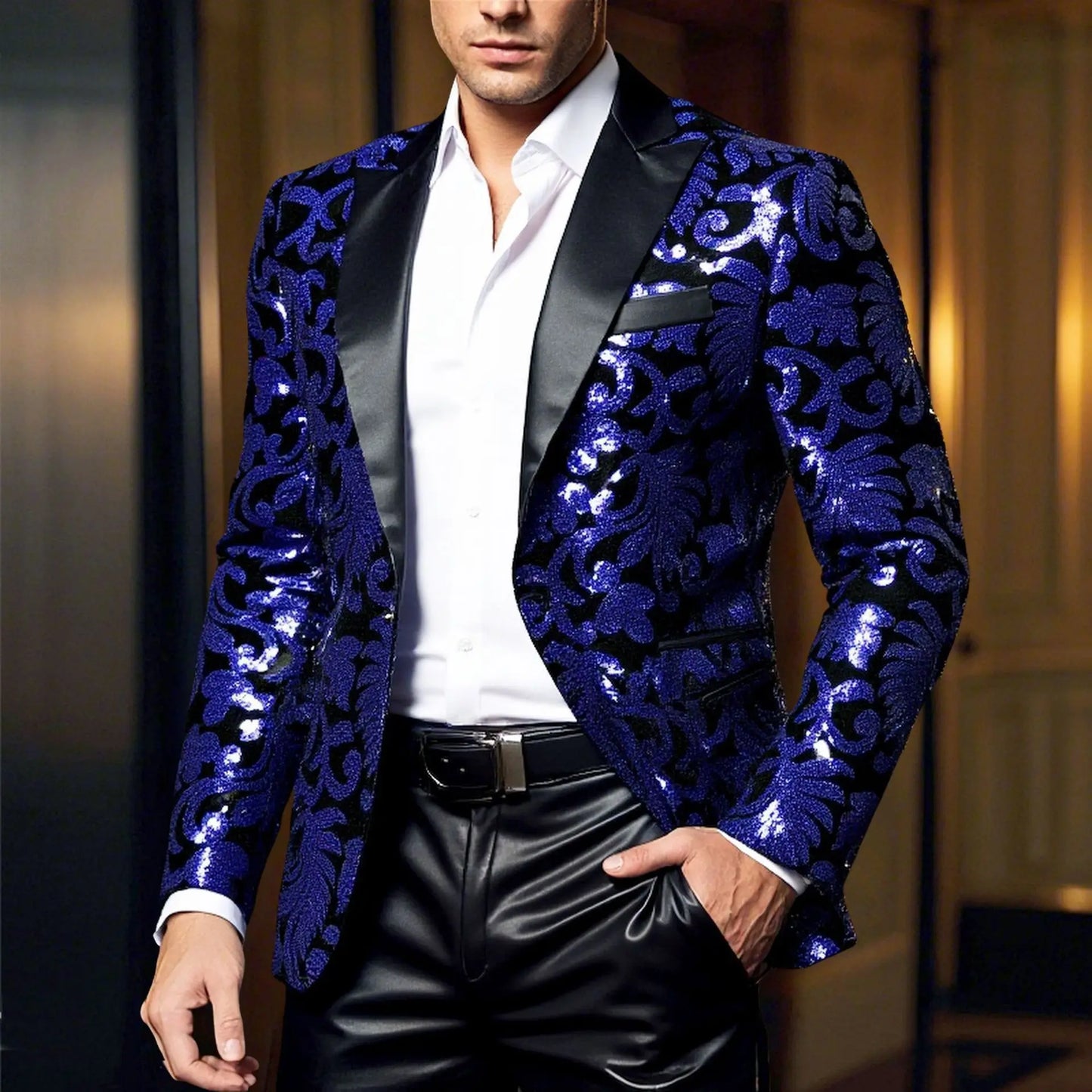 Shiny Sequin Embellished Single Button Stage Performance Outerwear in Blue Gold Green Purple Options for Men's Red Suit Jacket