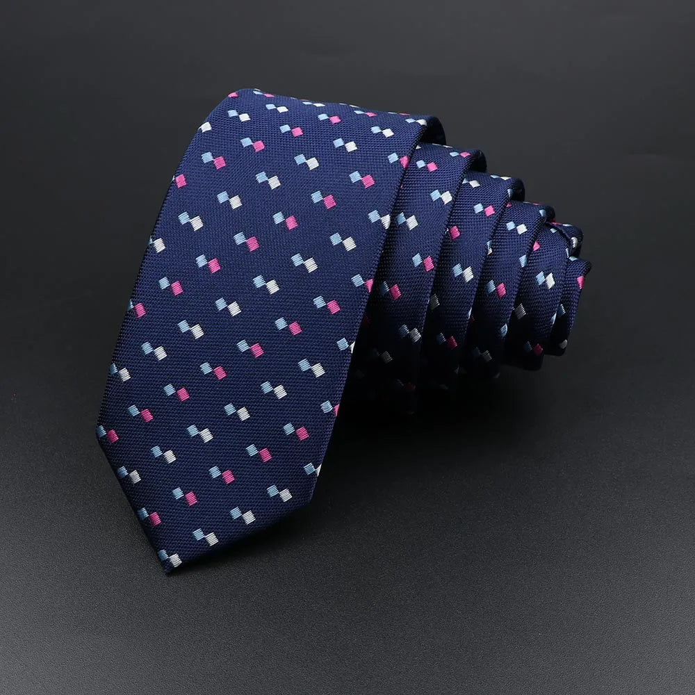 Men's Classic Skinny Stripe Necktie Red Navy Blue Ties Jacquard Woven Solid Plaid Dots Tie Daily Wear Cravat Wedding Party Gift