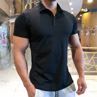Mens T-shirt Plain Male with Collar Tee Blue Polo Shirts Muscles Tops No Logo Gym Wholesale Casual Men's Clothing 2025 Elastic