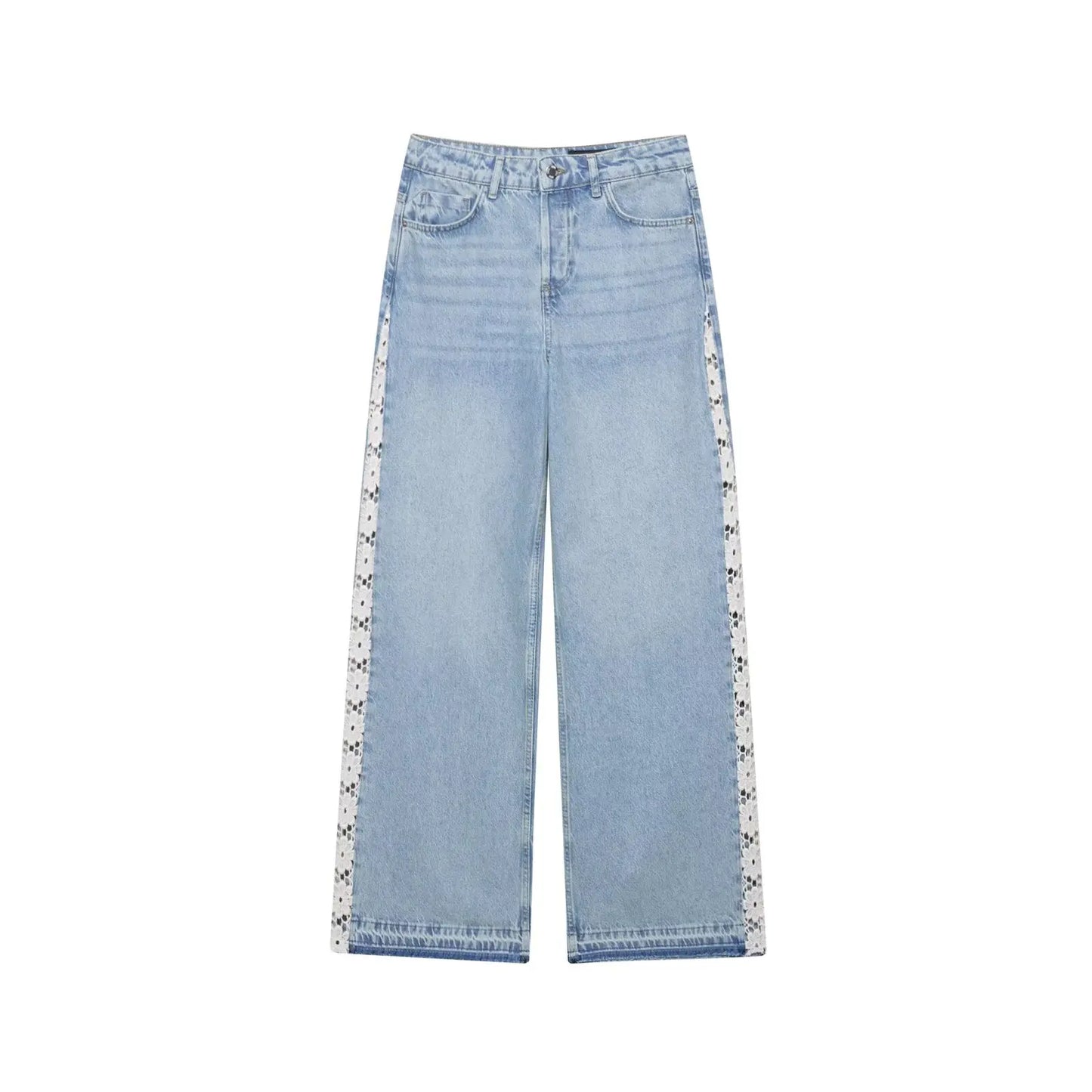 HH Jeans For Women New Fashion Crocheted Patchwork Denim Pants High Waist Zipper Fly Trousers High Street Lady Chic Jeans