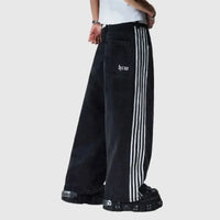 High Street Vintage striped embroidered high-waisted Jeans Men Women casual pants Harajuku Hip Hop Street baggy wide-leg jeans