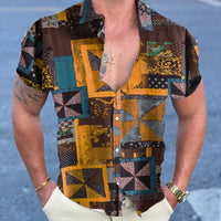 Retro Mens Printed Lapel irt ort Sve Loose Fit Youthful Sle Four Seasons Thin Mens Top