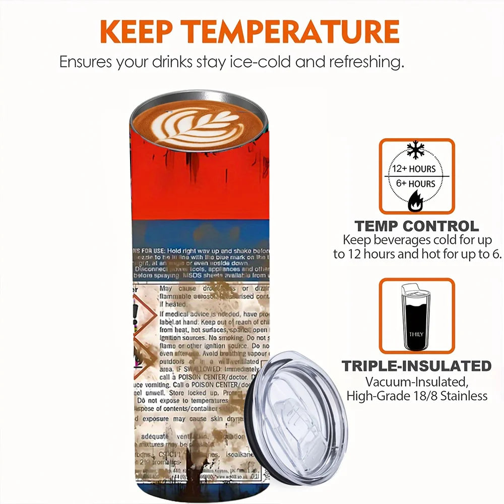 1pcs 20oz Stainless Steel Heat Cold Insulation Straight Water Anytime Bottle, Dual Wall Vacuum Cup, Stains Letter Full Print