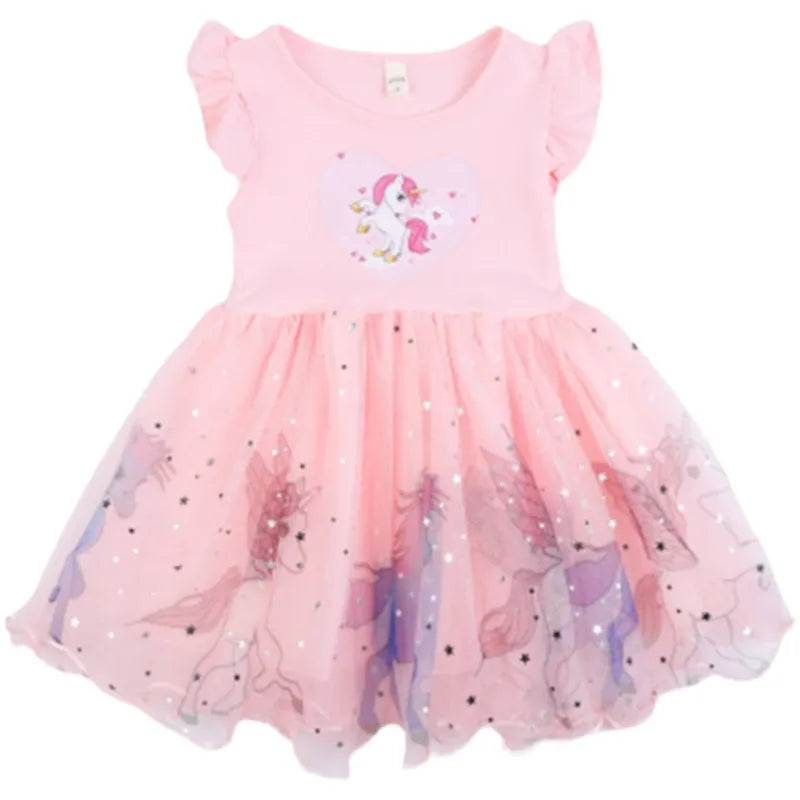 Girls Clothes 2023 New Summer Princess Dresses Flying Sleeve Kids Dress Unicorn Party Baby Dresses for Children Clothing 3-8Y