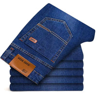 Men's jeans, casual straight leg, elastic, fashionable, classic, blue and black work denim pants, men's brand clothing