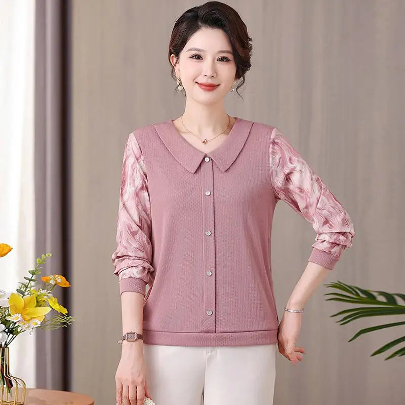 Women Spring  Chiffon Blouses Shirts Lady Casual Turn-down Collar Patchwork Chiffon Blusas Tops