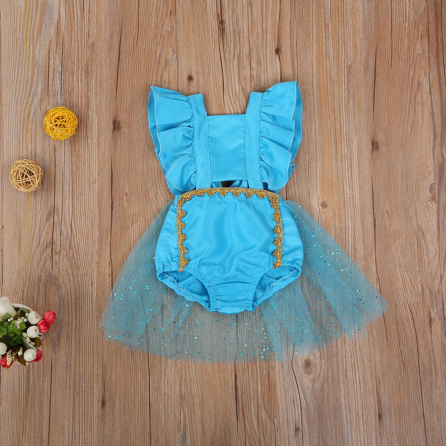 Baby Girls Bodysuit Dress Princess Blue Costume Backless Sleeveless Halloween Party Suit