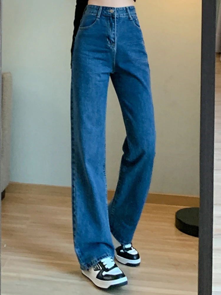 2024 Women High Waist Oversized Loose Mom Jeans Lady Streetwear Denim Y2k Straight Leg Pants Girls Blue Baggy Wide Leg Trousers
