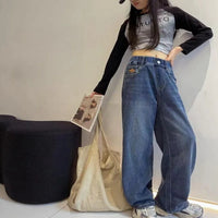 Jeans for Girls 2024 New Fashion Cartoon Printed Long Denim Trousers Teens Kids Cute Dog Pattern Wide Leg Pants 5 7 9 11 13 14Y