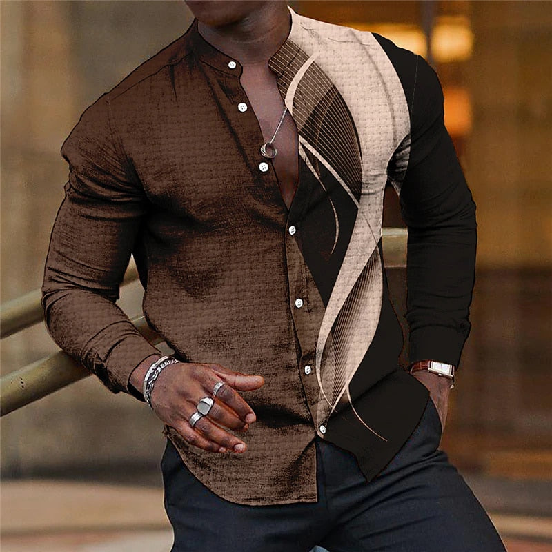 plus size dress shirts mens Shirt Men Lapel Stand Collar Fashion Casual Blue Purple Geometric Outd –  Mega Mart Center