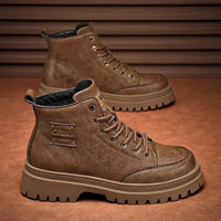 Men Boots Autumn Leather Waterproof Mid-top Sports Shoes New Fashion Ankle Boots Casual Outdoor Hiking Boots Shoes Male Sneakers