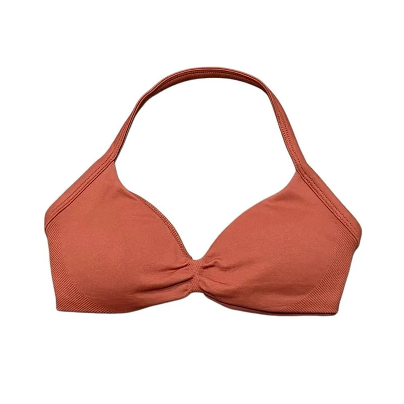 HISTELLO Sports Bra Seamless Halter Thin Strap High Support Scrunch Women Removable Pads Gym Fitness Workout Yoga Clothes